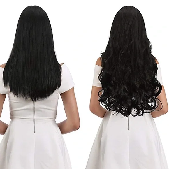 24” CURLY BLACK BROWN 280G 4 PEICE CLIP INS *NEW